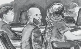  ?? ELIZABETH WILLIAMS AP file, 202 ?? In this courtroom sketch, Joshua Schulte, center, a former CIA software engineer was convicted at a New York City retrial. A jury reached the guilty verdict Wednesday.