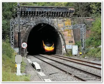  ?? ALAMY. ?? A southbound Virgin Trains Class 390 Pendolino exits Kilsby Tunnel (near Rugby) in August 2010. With an estimated 400 trains using the tunnel per day before the outbreak of COVID-19, Network Rail seized the opportunit­y in May to close the line for a fortnight and carry out essential repair works.