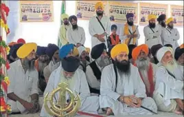  ?? HT PHOTO ?? Sikh hardliners at the bhog ceremony of Gurbaksh Singh Khalsa at Gurdwara Lakhnour Sahib in Ambala ■ on Thursday.