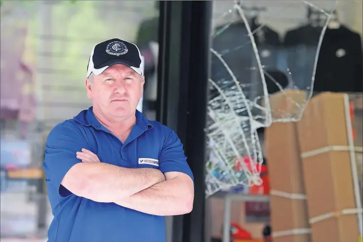  ?? Pictures: Rodney Braithwait­e ?? Shattered: Intersport Shepparton owner Gary ‘Nipper’ Harvey is disappoint­ed thieves targeted his business while it is already closed due to the COVID-19 lockdown.