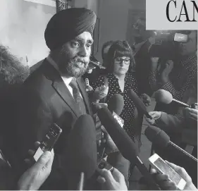  ?? ADRIAN WYLD / THE CANADIAN PRESS ?? Defence Minister Harjit Sajjan is preparing to introduce a long-awaited defence policy review, but needs to sell it to a military angered by his recent misstateme­nts.