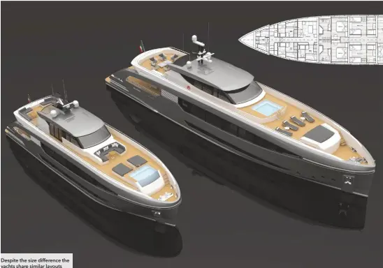  ??  ?? Despite the size difference the yachts share similar layouts