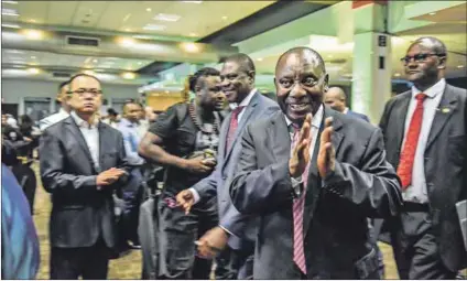  ??  ?? Party time: President Cyril Ramaphosa arrives for the ANC’s gala dinner, held at East London’s Internatio­nal Convention Centre in January to mark the organisati­on’s 106th birthday celebratio­ns. Photo: Paul Botes