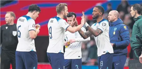  ?? ?? Ivan Toney (right) replaces Harry Kane to make his England debut. Photo: Getty Images.