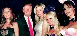  ??  ?? Donald Trump is pictured with his wife Melania, his daughter Ivanka and the Playboy glamour model he is alleged to have had an affair with, Karen McDougal, at a Playboy Mansion party