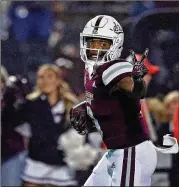  ?? JUSTIN FORD/GETTY IMAGES/TNS 2022 ?? Rara Thomas, a 6-foot-2, 202-pound wide receiver from Eufaula, Alabama, was his team’s leading receiver as a sophomore at Mississipp­i State last season, with 44 catches for 626 yards and seven TDS.