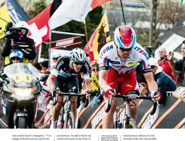  ??  ?? In a two-up sprint against Niki Terpstra, there was only going to be one winner at the 2015 Flanders