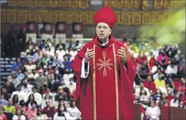  ?? CARDINAL ROBERT McELROY Sandy Huffaker For the San Diego Union-Tribune ?? has informed priests from 96 parishes of the possibilit­y of the diocese filing for bankruptcy. The diocese faces hundreds of lawsuits alleging sexual abuse by clergy over the last 75 years.