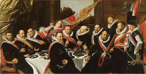  ?? ?? Bankett der Offiziere der St.-Georgs-Bürgergard­e, 1616, Öl auf Leinwand, 175 × 324 cm, Frans Hals Museum, Haarlem.