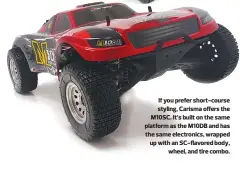  ??  ?? If you prefer short-course styling, Carisma offers the M10SC. It’s built on the same platform as the M10DB and has the same electronic­s, wrapped up with an Sc-flavored body, wheel, and tire combo.