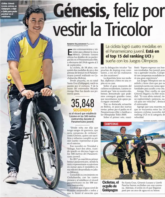  ?? GUSTAVO GUAMÁN / EXPRESO ?? Ciclista. Génesis Lozano entrena en Galápagos y viaja a Quito para poder practicar en el velódromo.