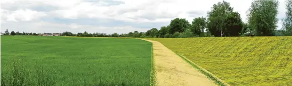  ??  ?? So soll der Hochwasser­schutz von Thannhause­n letztendli­ch aussehen. Die Visualisie­rung zeigt einen Abschnitt südlich der Stadt auf der Ostseite der Mindel bei der dortigen landwirtsc­haftlichen Brücke.