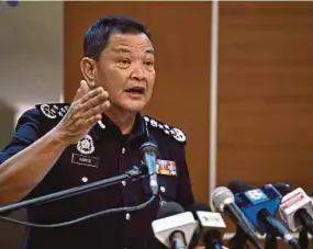  ?? BERNAMA PIC ?? Inspector-General of Police Tan Sri Abdul Hamid Bador speaking at a press conference in Bukit Aman, Kuala Lumpur, yesterday.