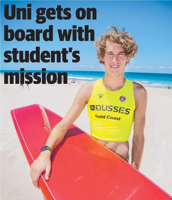  ??  ?? Sebastian Fergusson will study a Bachelor of Business while developing a more efficient rescue paddle board after winning a Bond University scholarshi­p.