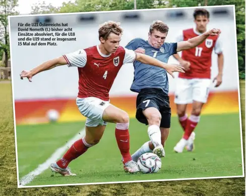  ?? ?? Für die U21 Österreich­s hat David Nemeth (l.) bisher acht Einsätze absolviert, für die U18 und die U19 stand er insgesamt 15 Mal auf dem Platz.