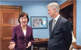  ?? J. SCOTT APPLEWHITE/AP ?? Any battle to replace Justice Anthony Kennedy will focus on moderate senators such as Maine’s Susan Collins, who supported high court nominee Neil Gorsuch during his confirmati­on hearings last year.