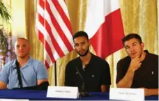  ?? LAURENT VITEUR FILE PHOTO/GETTY IMAGES ?? Spencer Stone, Anthony Sadler and Alek Skarlatos overpowere­d a gunman aboard a high-speed train travelling from Brussels to Paris in August 2015.