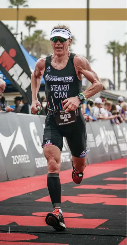  ??  ?? LEFT Jim Stewart at Ironman 70.3 Oceanside 2016