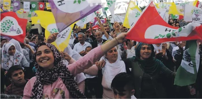  ??  ?? A People’s Democratic Party rally in Silvan, Diyarbakir province. The pro-Kurdish party is fast gaining support among Kurds as the most important option for them in the election on June 24