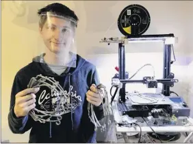  ?? Courtesy of East Greenbush CSD ?? Owen Ball, a senior at Columbia High in East Greenbush, made hundreds of face shields on his 3D printer for front-line workers fighting the virus.