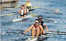  ?? CLIFFORD SKARSTEDT EXAMINER ?? Trent University’s Andrew Stewart-Jones and Trevor Jones compete in club double men’s division during the annual Head of the Trent Regatta on Sept. 30, 2017 along the Trent-Severn Waterway.