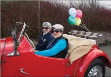  ??  ?? Blainroe Golf Club incoming captains Miriam McGrath and Jim Graham arrive in style for the 2019 Drive In.