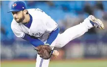 ??  ?? Blue Jays starting pitcher Mike Bolsinger made his first start of the season for Toronto, allowing two runs in 5 2/3 innings to the Cleveland Indians.