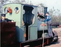  ??  ?? Right: Peckett 0- 6- 0ST Jurassic takeswater at North Sea Lane withahose pipe fromatap. Inside thetruck is LeoBates. On the footplate holdingthe hose pipe isMalcolm Gregory, who waswriter’s regular fireman.