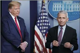  ?? DREW ANGERER/GETTY IMAGES NORTH AMERICA ?? Dr. Anthony Fauci, director of the National Institute of Allergy and Infectious Diseases, right, and President Donald Trump participat­e in the daily coronaviru­s task force briefing at the White House on April 22 in Washington, D.C.