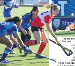  ?? Photos: Blake Linder ?? Old Oaks ladies goalscorer Ruby Zimmerman (red) breaks through on her way to scoring.