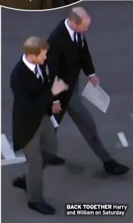  ??  ?? BACK TOGETHER Harry and William on Saturday