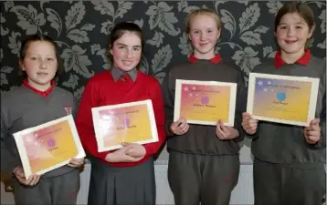  ??  ?? Semi finalists from Danescastl­e NS, Carrig On Bannow: Lily Kelly, Robyn Roche, Aideen Harpur and Kate Harpur.