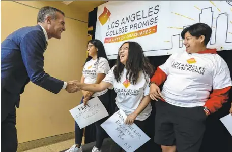  ?? Irfan Khan Los Angeles Times ?? MAYOR Eric Garcetti, shown at L.A. Trade-Tech, has maintained a hands-off approach to LAUSD. Next week, that may not be an option.