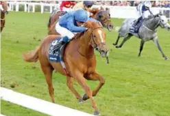  ?? ?? ↑
William Buick rides Charlie Applebytra­ined Creative Force towards the finish line during the G1 British Champions Sprint at Ascot on Saturday.