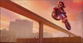  ?? PICTURES-PIXAR WALT DISNEY ?? When Helen (aka Elastigirl) is called on to help bring Supers back in “Incredible­s 2,” she employs a brand-new, specially designed, state-of-the-art Elasticycl­e.