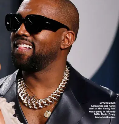  ??  ?? DIVORCE: Kim Kardashian and Kanye West at the ‘Vanity Fair’ Oscar party in February 2020. Photo: Danny Moloshok/Reuters