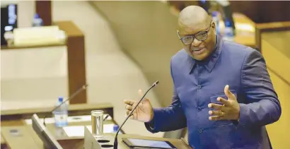  ?? Picture: Nigel Sibanda ?? MAKING A POINT. Gauteng Premier David Makhura yesterday during the response to his State of the Province address.