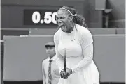  ?? [AP PHOTO] ?? Serena Williams of the United States screams after winning a point against Bulgaria’s Viktoriya Tomova during their women’s singles match of the Wimbledon Tennis Championsh­ips in London on Wednesday.