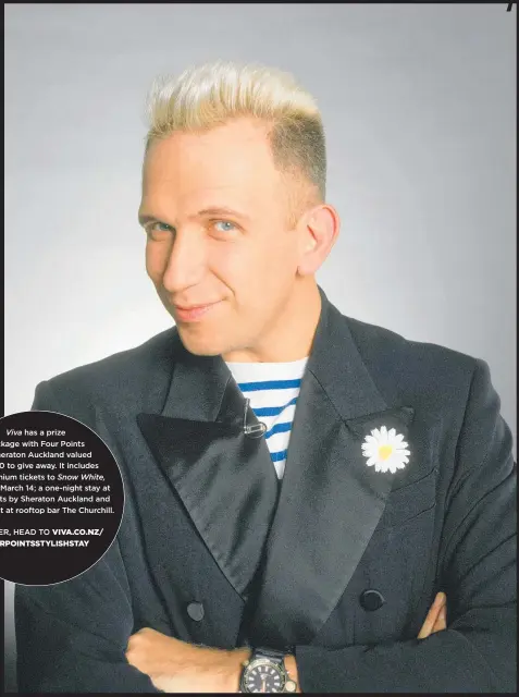  ?? Photo / Eric Fougere. ?? Jean Paul Gaultier wearing his signature look in 1991.