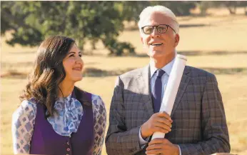  ?? Colleen Hayes / NBC ?? D’Arcy Carden (left) and Ted Danson play Janet and Michael in “The Good Place.” The comedy series earned six Emmy nomination­s for its final season.