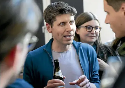  ?? AP ?? Sam Altman, chief executive of OpenAI and inventor of the AI software ChatGPT,
chats with members of the audience after a talk at the Technical University of Munich, Germany, this week.
Altman’s invention looks set to play a role
in this year’s election.