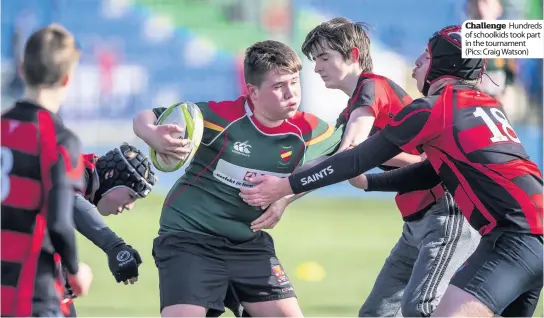  ??  ?? Challenge Hundreds of schoolkids took part in the tournament (Pics: Craig Watson)