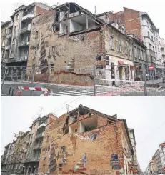  ?? FOTOS: BORNA FILIC/ZOE SARLIJA/PIXSELL ?? Die Bilder einer Straße in Zagreb vom März 2020 (unten) und 2021 zeigen: Viele Häuser sind nach wie vor unbewohnba­r.