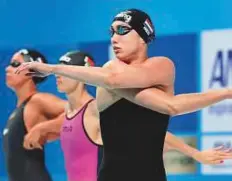  ?? AP ?? Netherland’s Tamara van Vliet prepares for a women’s 50-metre freestyle heat.