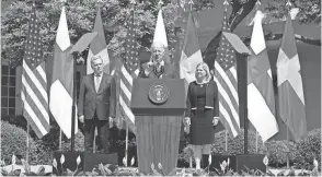  ?? ANDREW HARNIK/AP ?? President Joe Biden was joined by Finnish President Sauli Niinisto, left, and Swedish Prime Minister Magdalena Andersson on Thursday.