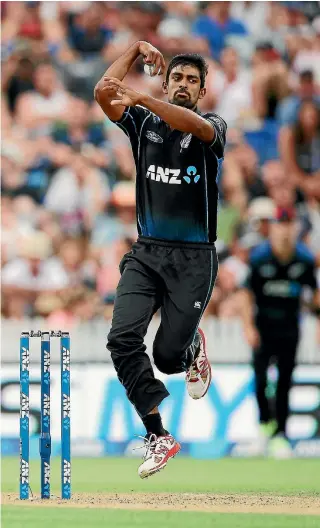  ?? GETTY IMAGES ?? Ish Sodhi bowls against Australia at Seddon Park in February.