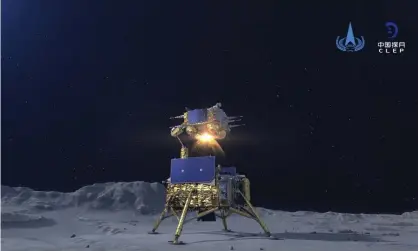  ??  ?? A simulated image of the Chang’e-5 spacecraft blasting off from the lunar surface, produced by the China National Space Administra­tion. Photograph: Anonymous/AP