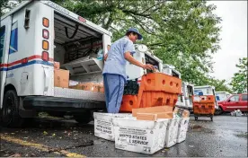  ?? J. SCOTT APPLEWHITE / AP ?? Letter carriers load mail trucks in McLean, Va., on July 31. Delays caused by an increase in voting by mail may contribute to public doubts about the results. The public might not know the winner of the presidenti­al race on Election Day because of a massive shift to voting by mail during the coronaviru­s pandemic.