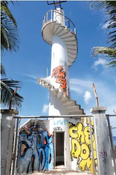  ??  ?? SOME inland tours including this broken lighthouse in Pacifico Beach, which is littered by trash and vandalism