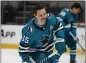  ?? NHAT V. MEYER — BAY AREA NEWS GROUP ?? San Jose’s Erik Karlsson could become the first defenseman to score 100 points in more than 30years.